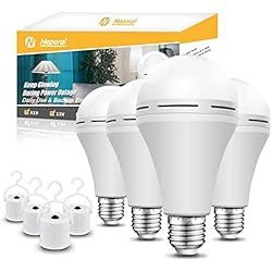 Rechargeable Light Bulbs, Back Up Battery Light Bulbs, 15W 80W Equivalent 6000K 1200mAh Battery Operated Light Bulb for Power Outage Hurricane, Emergency Lights for Home Power Failure, Pack of 4