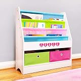 DIBSIES Personalized Kids Bookshelf (Bookshelf with Storage - White with Pastel Fabric)