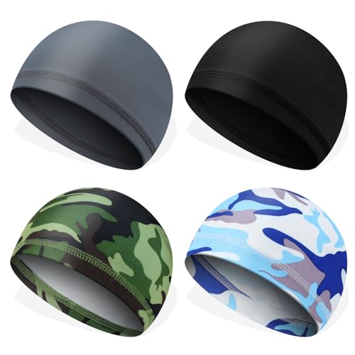 Wanmu 4Pcs Men Cooling Skull Caps, Welding Hard Helmet Liner, Cycling Skull Caps, Quick Dry Cycling Running Hat for Men Women, Sleep Hats for Men Women