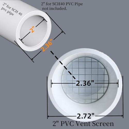 PVC Vent Cap 1 pcs for 2\" Schedule 40,PVC Termination Cap,Vent Cover Screen,Round Furnace PVC Pipe Stainless Steel Roof Vent Cap,Installation not Required That PVC Elbow,or Coupling