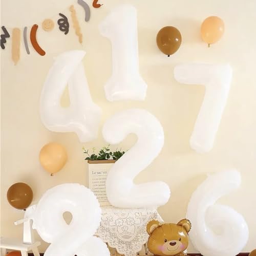 Image of 6 Balloon Numbers Birthday Decorations, 40In White Balloons for Men Women | Eye-catching Appearance, Perfect Decorative Centerpieces, Convenient Self-sealing Structure, Widely for Various Occasions