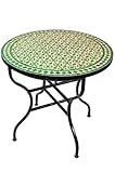 Marrakesch - Mesa de jardín (100 cm de diámetro, Redonda, Plegable, Plegable, para balcón o jardín), diseño de Mosaico, Color Verde y Beige
