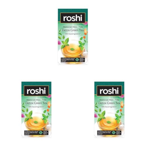 Image of Roshi Detox Green Tea | 25 Teabags | Herbally rejuvenating Detox Green Tea with Moroccan Mint, Tulsi and Milk Thistle (Pack of 3)