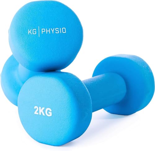 KG Physio Weights Dumbbells Set Women & Men - Neoprene-Coated & Sweat-Resistant Weights Set with Anti-Roll Technology & A3 Exercise Poster Gym Equipment for Home 1-10 kg Dumb Bells Pair