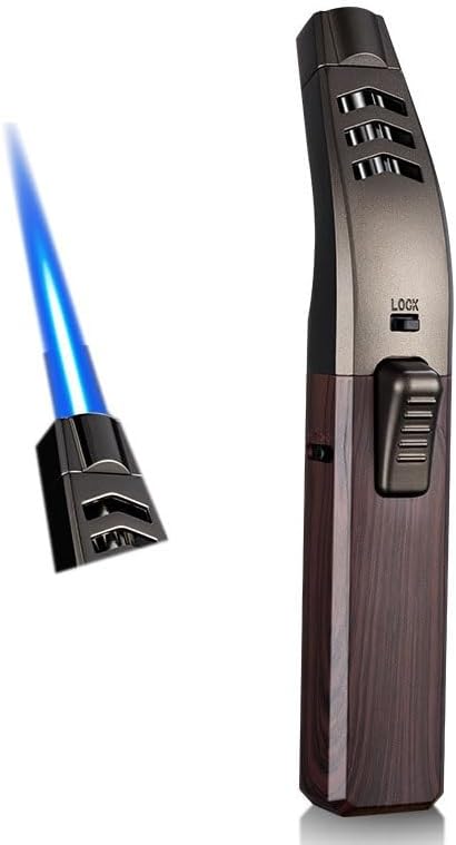 Welding Butane Torch Lighter, Windproof Direct Flame Lighter, Refillable Lighter with Safety Lock, with Gift Box, Suitable for Camping Kitchen Cooking and More (No Gas)(Black)