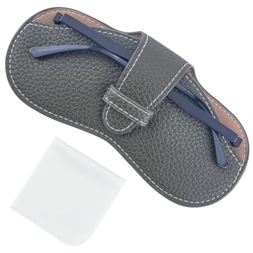 Image of CREATCABIN Leather Sunglasses Case Portable Glasses Bag Slim Squeeze Lightweight Travel Eyeglasses Holder Pouch with Soft Cleaning Cloth Gift for Family Friends Holiday Vacation 6.9x3.4 Inch Black