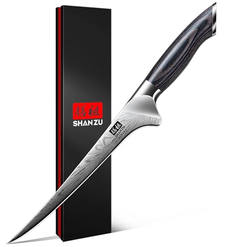 SHAN ZU Filleting Knife in Powder Steel, Japanese Kitchen Boning Knives 18cm Professional High Carbon Fish Fillet Knives, Ultra Sharp Fish Cooking Knives with Ergonomic Full Tang Pakkawood Handle