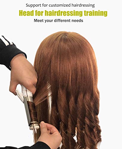 Mannequin Head with 100% Human Hair, SZCY LLC 18" Dark Brown Real Hair Cosmetology Mannequin Head Hair Styling Hairdressing Practice Training Doll Heads with Clamp Holder and Tools