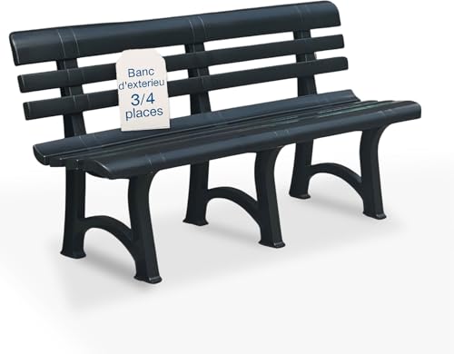 TOMAINO - Banc de Jardin en Plastique 3 ou 4 Places - d'Extérieur pour Balcon, Terrasse Véranda - New Anthracite