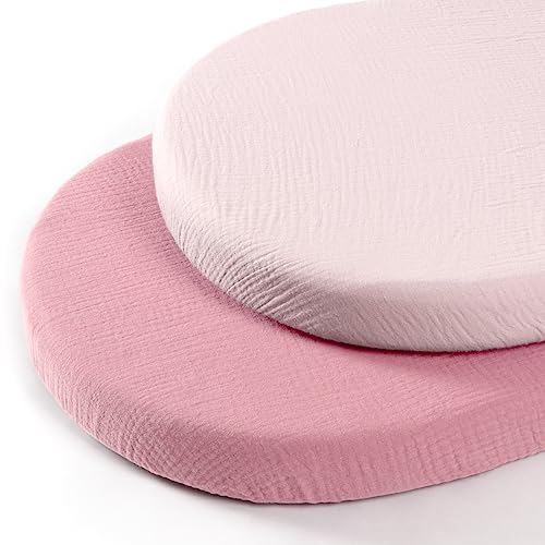Image of lulumoon Baby Muslin Bassinet Sheets: Cotton Bassinet Sheets Neutral for Boys and Girls - Bassinet Sheets Fitted for Oval Rectangle or Hourglass