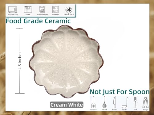 Image of Ceramic Spoon Rest for Stove Top, Flower Cute Spoon Rest for Kitchen Counter, Cooking Spoon Holder for Kitchen Counter, Utensil Rest Spatula Rest Ladle Holder Tong Rest, 1 PC (Crack Deco, Cream White)