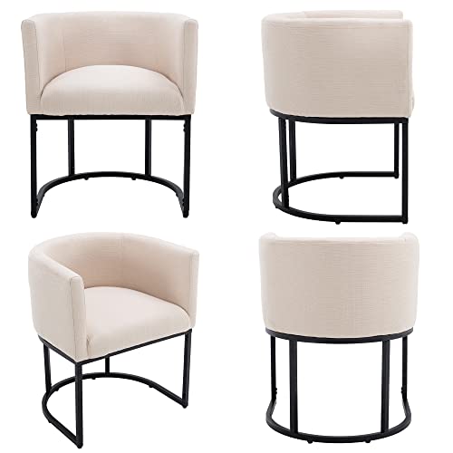 Mid Century Modern Upholstered Dining Chairs With Arms Set Of 8, Contemporary Linen Kitchen & Dining Room Chairs, 18.5" Wide Accent Chairs For Dining Room Living Room With Black Metal Frame, Cream #TOP6