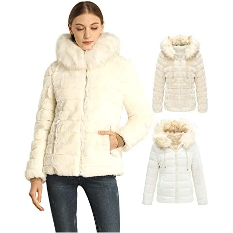 XULIKU Women's Reversible Warm Faux Fur Coat Fuzzy with Hooded Front Zipper Short Puff Jacket for Women Winter Cover