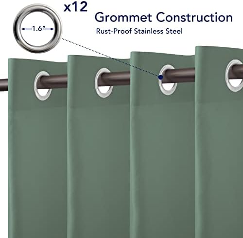 PureFit Outdoor Curtains for Patio Waterproof Weatherproof, UV Resistant Outside Curtains for Gazebo, Front Porch, Pergola, Sun Blocking Privacy Curtain, 100W x 108L inch, 1 Panel, Sage Green