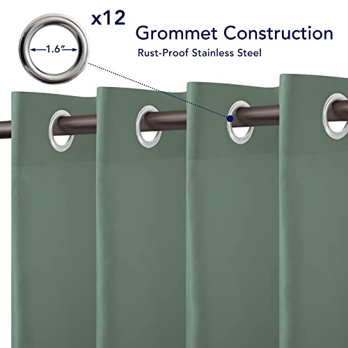 PureFit Outdoor Curtains for Patio Waterproof Weatherproof, UV Resistant Outside Curtains for Gazebo, Front Porch, Pergola, Sun Blocking Privacy Curtain, 100W x 108L inch, 1 Panel, Sage Green