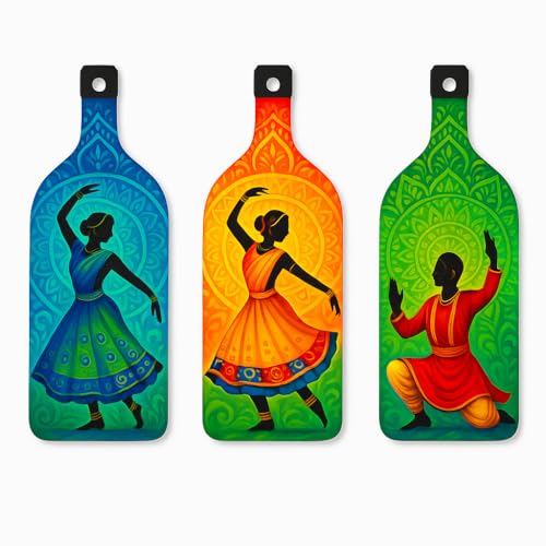 Image of GENXTRA Rhythm in Colors - Kathak Dance Wall Art Set Bottle Shape Wooden Wall Hanging for Home Decor | Decoration Items for Home | Art Item for Office | Decorative Mdf Wall Hanging (BH3-03)