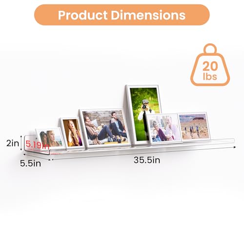 Image of upsimples 35.5 inch Acrylic Shelves for Wall Storage and Organizer, 2 Pcs | Extended Shelf for Picture, Skincare, Perfume, Bag, Kitchen Spice Rack, Kids Bookshelf, Invisible for Displaying, Room Decor
