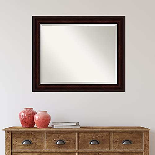 Image of Amanti Art Framed Vanity Mirror | Bathroom Mirrors for Wall | Coffee Bean Brown Mirror | Wall Mounted Mirror | Medium Mirror | 27.25 x 33.25 in.