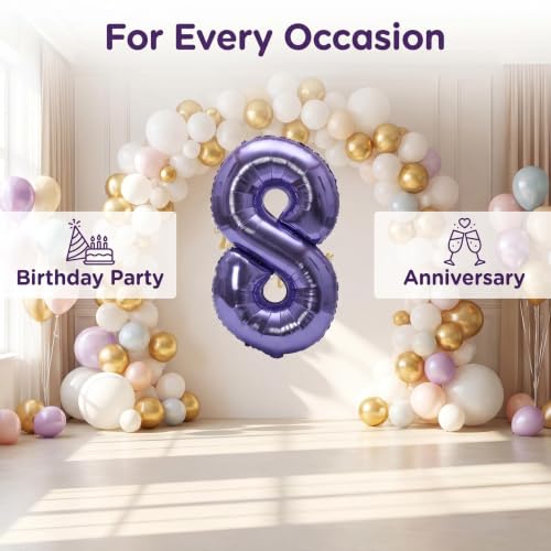 Image of YPSelected 32 Inch Large Foil Helium Number Balloon Birthday Wedding Party 0-9 (Purple, 8)