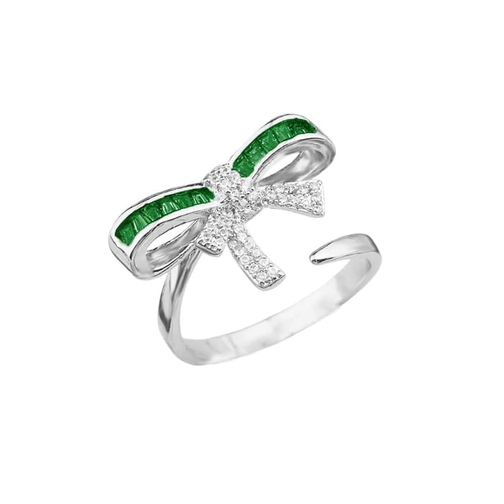Dtja Delicate CZ Bow Stacking Statement Ring for Women Crystal Bowknot Adjustable Expandable Open Wrap Finger Rings Comfort Fit Holiday Christmas Wedding Accessories Jewelry