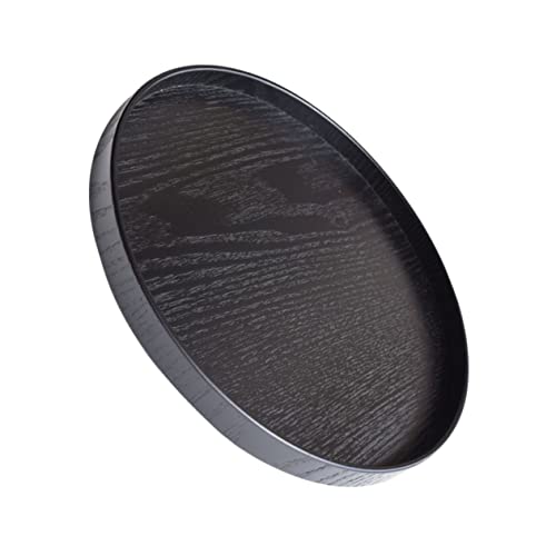 HOLIDYOYO Black Round Decorative Tray Wooden Storage Tray for Fruit Cake Candy Display Home Tableware