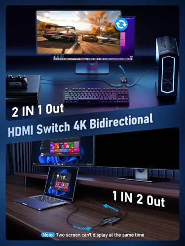 Image of Lemorele HDMI Switch 2 in 1 Out 4K@60Hz Bi-Directional Splitter 1 in 2 Out, High-Performance Engineering Material Body Supports 3D HDCP 2.2, Compatible with PS5 /PS4, Xbox, Monitor, TV Stick, PC