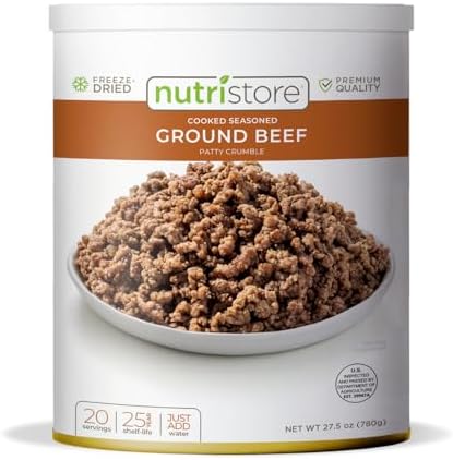 Nutristore Freeze Dried Ground Beef | Pre-Cooked Hamburger Meat for Backpacking, Camping, Meal Prep | Long Term Survival Emergency Food Supply | 25 Year Shelf Life | Bulk #10 Can | Made in USA