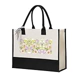 Liulannq Bolso elegante con diseño de flores moradas y amarillas para mujer, con costuras de lona