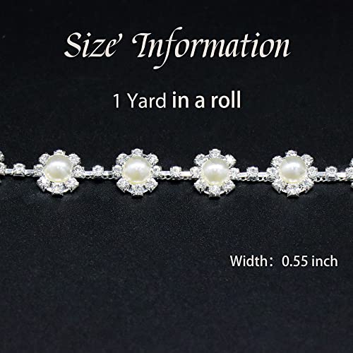 Jegoyer 1 Yard Rhinestone Pearl Trim, Beaded Crystal Close Chain Applique, Sewing Crafts Diy Jewelry Rhinestone Strips For Wedding Party Decorations #TOP1