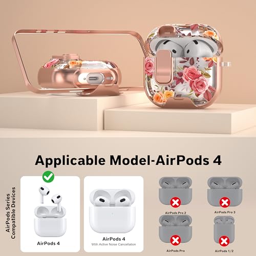 Image of for AirPods 4 Case 2025 with Safety Lock & Foldable Phone Stand, Red Rose | Double Drop Protection,Two-Piece Design, Airpod 4 Case with Keychain & Cleaner Kit, Support Wireless Charging, Shockproof