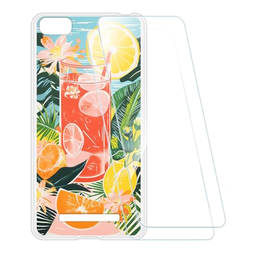 ESCAMOT Bedruckte Hülle + 2 Glas Schutzfolie Kompatibel mit Xiaomi Mi 4C, Stoßfeste Weiche Cover & HD Klare Tempered Glass Folie (Sommerzeit)