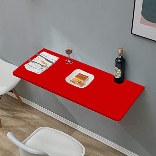 Image of QARA Solid Wood Wall Mounted Folding Round Corner Study Table| Wall Mount Table with Drawer | Foldable Laptop Desk for Home and Office Computer (Red, 16 x 32 inch)