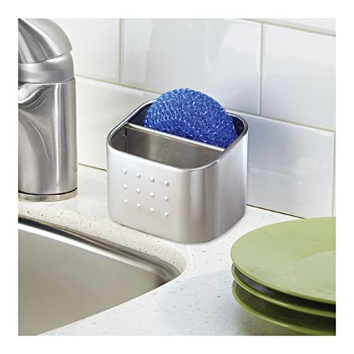 Mdesign Modern Metal Farmhouse Kitchen Sink Storage Organizer Caddy - Small Holder For Sponges, Soaps, Scrubbers - Use In Kitchen, Laundry, Utility Room, Bathroom, Garage - Brushed #TOP2