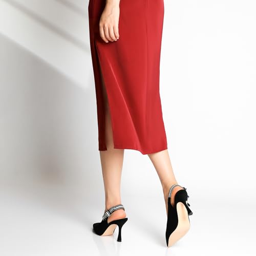 Image of RIBONGZ Sexy Slingback Pumps Elegant Dressy Heels for Women Closed Toe Pointy High Heels Wedding Bride Prom Party Evening Shoes