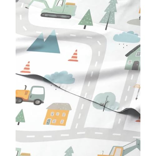 Kids Full Size Builder Bed Sheets - 4 Piece Kids Builder Sheet Set - Construction Themed Bedding - Ultra-Soft, Cute & Cozy - Breathable & Machine Washable - Bed Set for Boys, Girls, Teens &