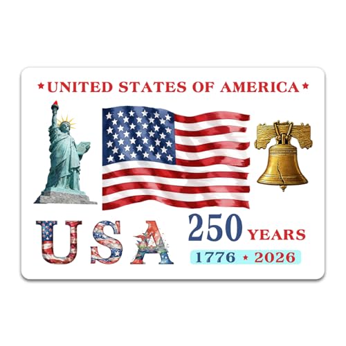 America 250th Anniversary Fridge Magnet, 250 Years Statue of Liberty Design, 3.5 x 5 Inch Porcelain White Acrylic, Patriotic Keepsake Gift for 1776-2026 Semiquincentennial