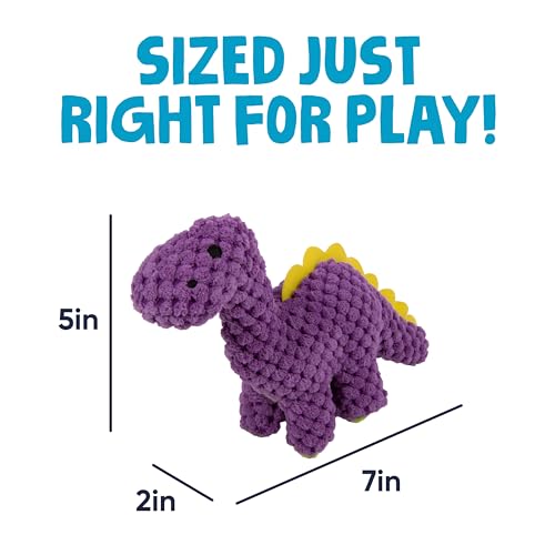 Image of goDog Checkers Just for Me Dinos Bruto Squeaky Plush Dog Toy, Chew Guard Technology - Purple, Mini