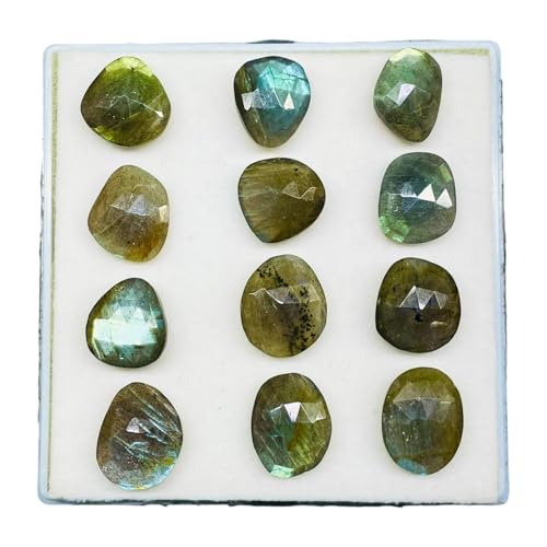12 Pcs Natural Labradorite 16-19mm Rose Checker Cut Flat Back Loose Gemstones