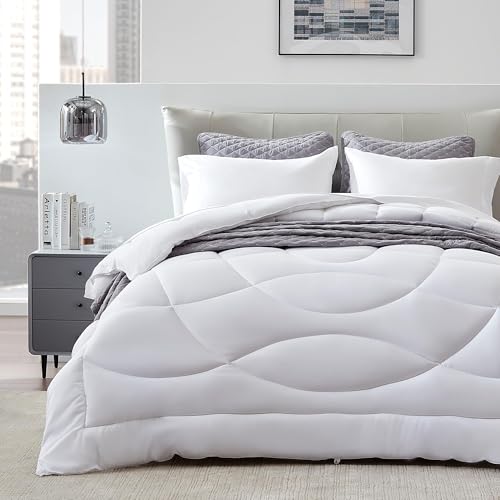 SLEEP ZONE All Season Comforter Down Alternative Soft Temperature Regulation Reversible Duvet, White, King