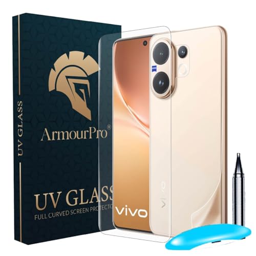Image of ArmourPro Front and Back Screen Protector for Vivo V60, Edge to Edge UV Tempered Glass with Clear Back Membrane Guard, Anti-Bubble & Anti-Fingerprint Protection