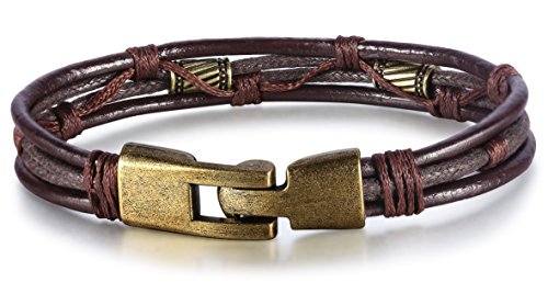 Jstyle Mens Vintage Leather Wrist Band Brown Rope Bracelet Bangle2
