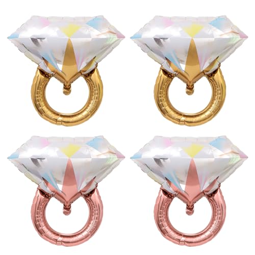 TYFGRT Ballons D’Anneau De Diamant 4Pcs, Décoration De Mariage Romantique, Décorations De Fiançailles, Ballons De Fête De Mariage, Décoration De Ballon D’Anneau De Papier D’Aluminium