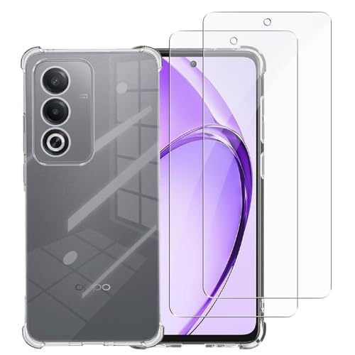 iCarez 対応 OPPO A3 5G ケース クリア (1個)+ ガラスフィルム (2枚) oppo a3 5g 液晶 保護フィルム 気泡ゼロ 飛散防止 耐衝撃 米軍MIL規格 透明な背面 スマホケース 透明 TPU カバー 携帯ケース 指紋防止 KM
