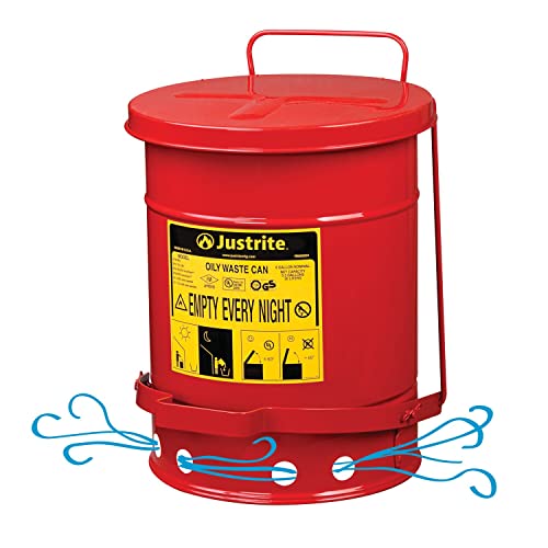 Image of Justrite 05914 SoundGuard Steel Biohazard Waste Container with Foot Operated Cover, 6 Gallon Capacity, 11-7 /8 inch OD x 15-7 /8 inch Height, Silver