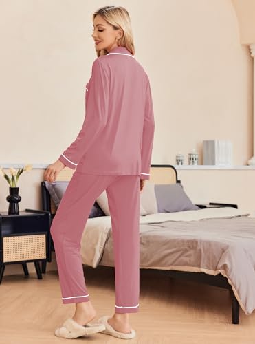 Image of Ekouaer Pajamas Women's Long Sleeve Sleepwear Soft Button Down Loungewear Pjs Lounge Set Nightwear XS-XXL