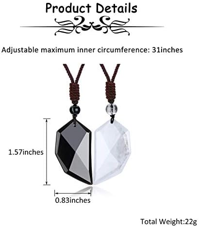 JOVIVI Healing Crystal Heart Stone Couples Pendants Necklaces His and Hers Matching Set for Women Men,Black Obsidian Clear Quartz Yin Yang Love Hearts Chakra Gemstone Necklace
