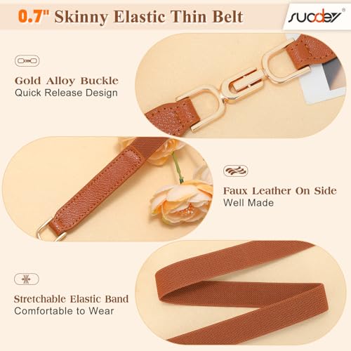 SUOSDEY Women Thin Elastic Belt Fashion Skinny Stretch Ladies Waist Belt for Dresses Jeans Pants 0.7" Width4