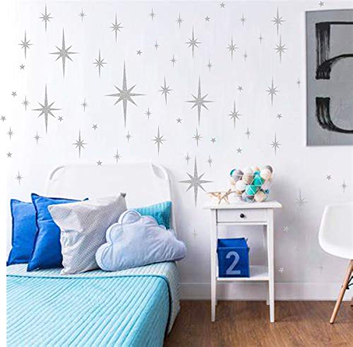 Retro Starburst Wall Decals Star Wall Stickers Atomic Star Wall Decals Geometric Wall Decor Modern Nursery Decor Peel And Stick Stars(116Pcs) #TOP4