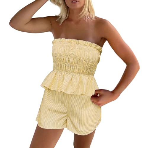 Combinaison d'été pour femme design dos nu et short taille haute à rayures graphiques