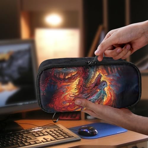 Image of Cool Dragon Boys Pencil Case Large Capacity,Black Pencil Pouch for Kids Portable Pencil Organizer for Children Girls Aesthetic Pencil Bag with Double Zipper Pencil Box Make Up Bag
